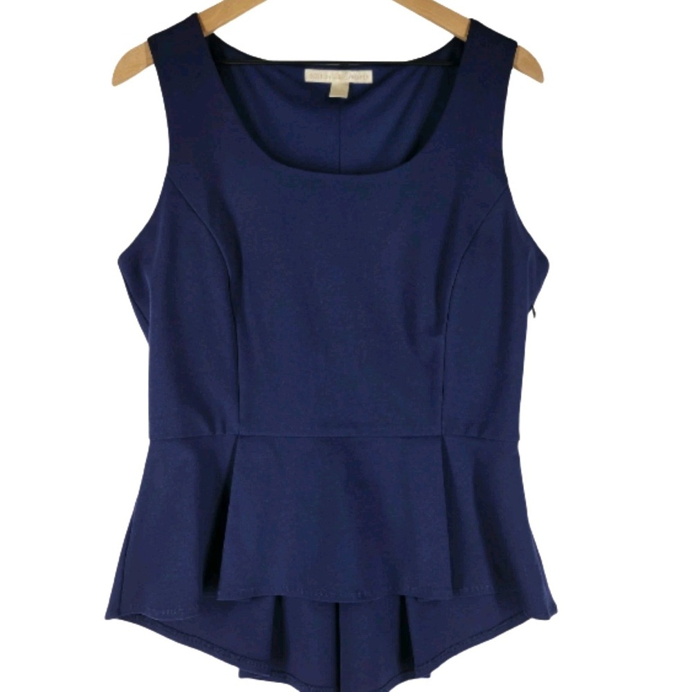 Boston Proper Sculpted Peplum Top Women's 14 Navy Polished Chic Modern‎ Glamour